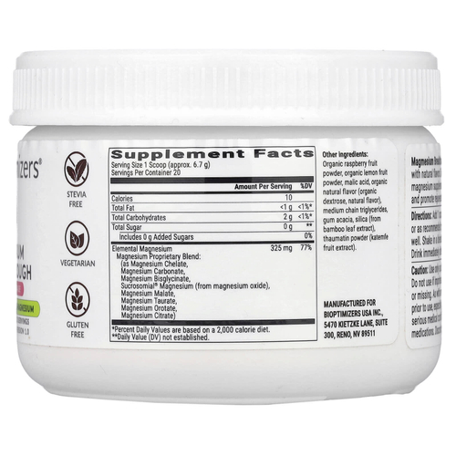 BIOptimizers, Magnesium Breakthrough, малиновый лимонад, 134 г (4,7 унции)