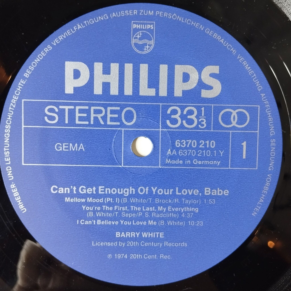 Винтажная виниловая пластинка LP Barry White Cant Get Enough (Germany 1974) Oh Love, Well We Finally Made It