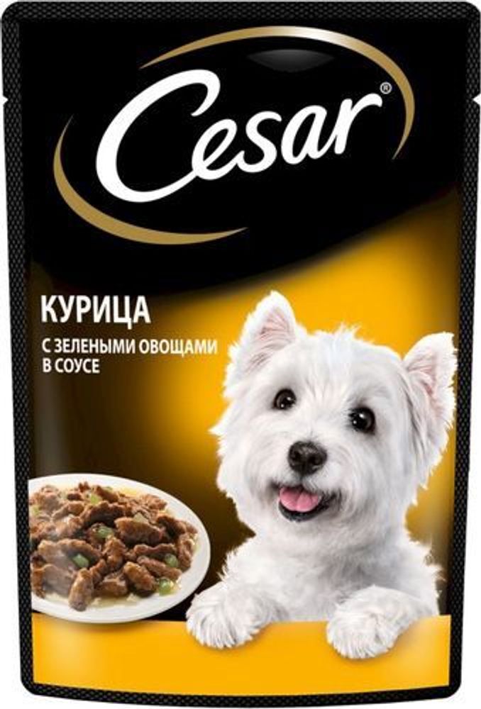 Паучи Cesar для собак из курицы с зелеными овощами пауч 85 г