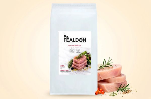 Сухой корм Fealdon для взрослых кошек всех пород c индейкой