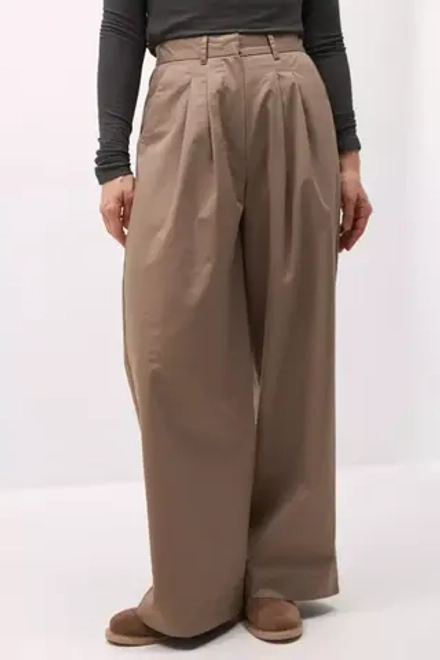 Брюки со складками цвета какао из хлопка
