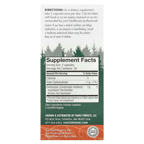 Host Defense, Mushrooms™, кордицепс, 60 капсул (0,5 г в 1 капсуле)