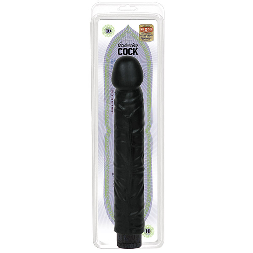Черный вибратор Quivering Cock - 21,5 см.