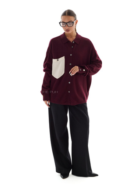 Бордовая кашемировая рубашка с контрастным карманом