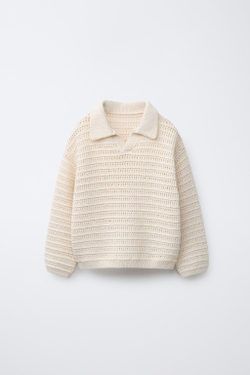 ZARA АЖУРНЫЙ СВИТЕР, ЭКРЮ