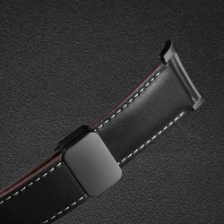 Ремешок из натуральной кожи черного цвета от Dux Ducis для смарт часов Samsung Galaxy Watch 8 (40 и 44мм), серия YA Series