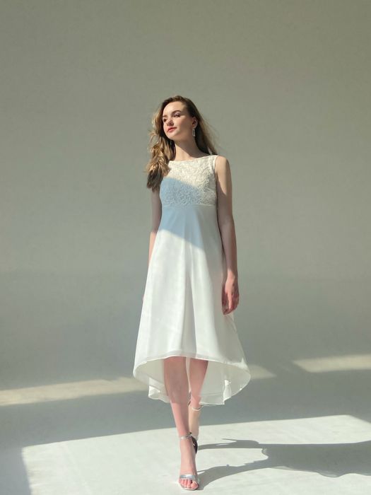 Свадебное платье миди (кремово-белый)