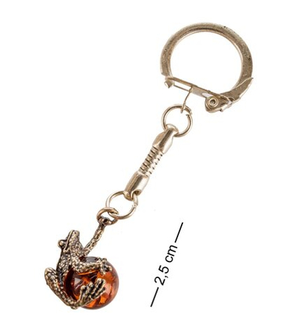AM- 054 Брелок «Лягушка» (латунь, янтарь)
