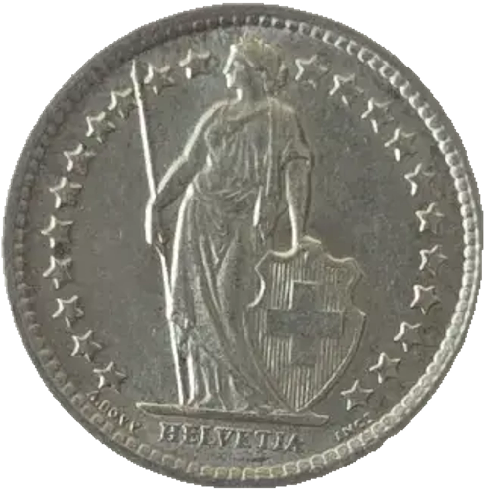 Switzerland, ½ Franc 1964 – "Helvetia Standing", AU