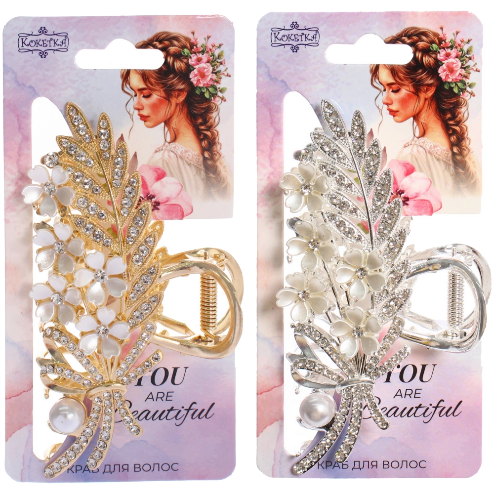 Заколка - краб для волос на блистере «LAVITA», веточка, цвет серебро и золото, 11*5,5см