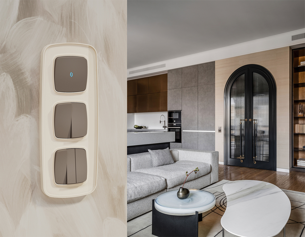 MO632020 Комплект механизма 1-кл выключателя с подсветкой 10000K OMEGA Темная бронза матовый QUANT (OP6320, VM101, G17B)