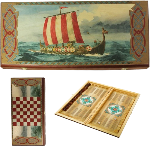 Нарды в деревянной коробке "Викинги" средние 50х50 см. SA-VI-M