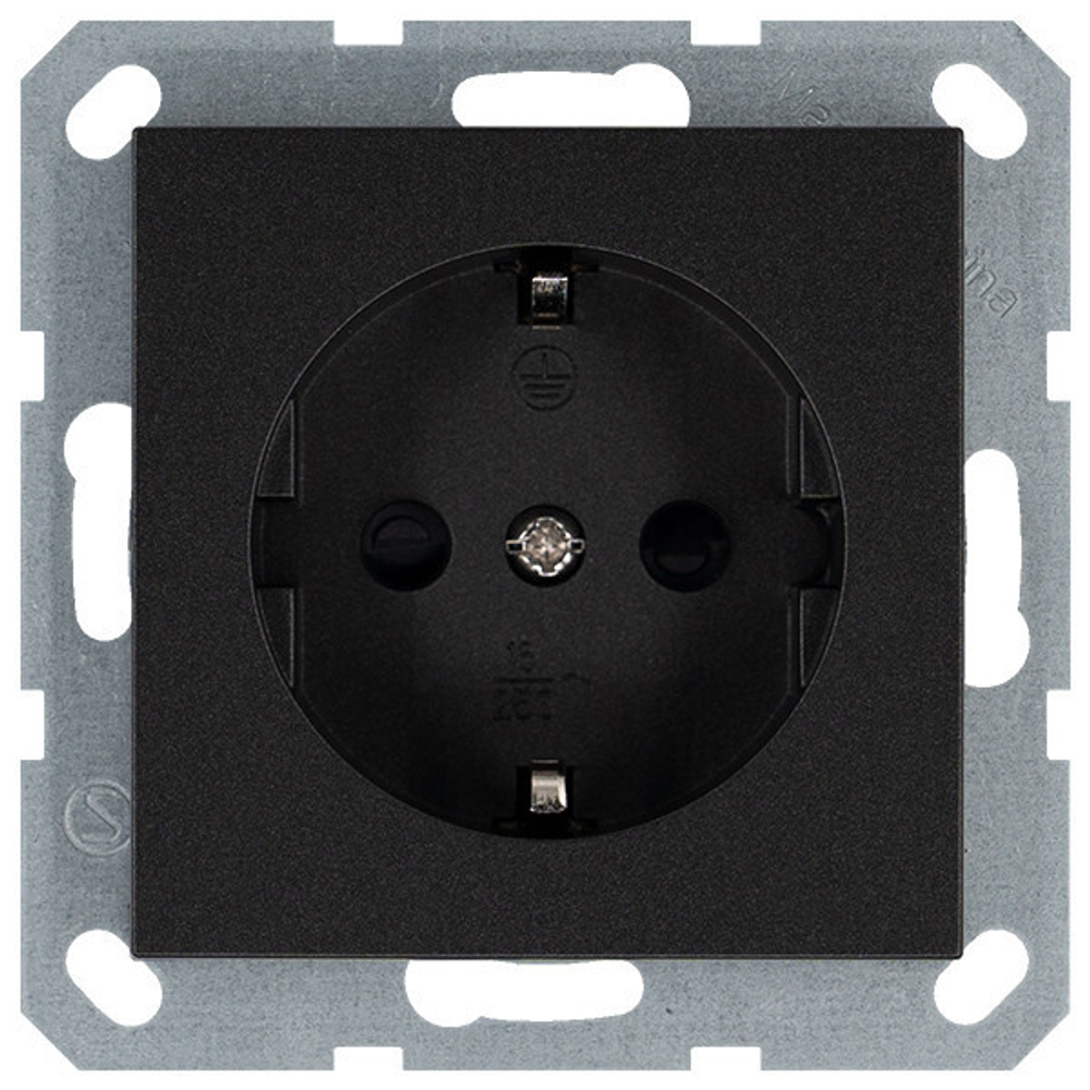 Розетка SCHUKO© с защитными шторками 16A 250V~ 2P+T, цвет Антрацит