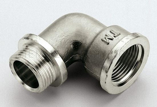 Угольник латунный с упором Tiemme 1/2"x1/2" НР/ВР с наружной/внутренней резьбой никелированный 15001