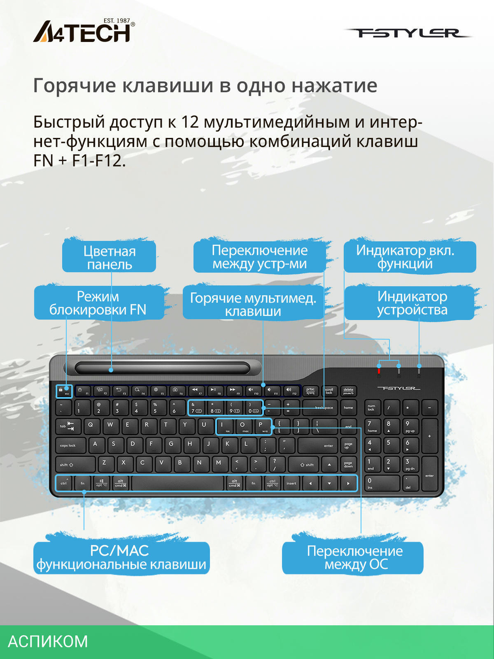 Клавиатура A4Tech Fstyler черный/серый (FBK25)