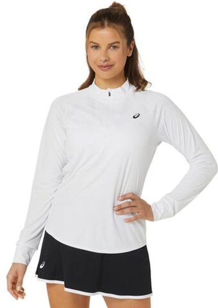 Женская теннисная футболка   Asics Court Long Sleeve 1/2 Zip Top - brilliant white/brilliant white
