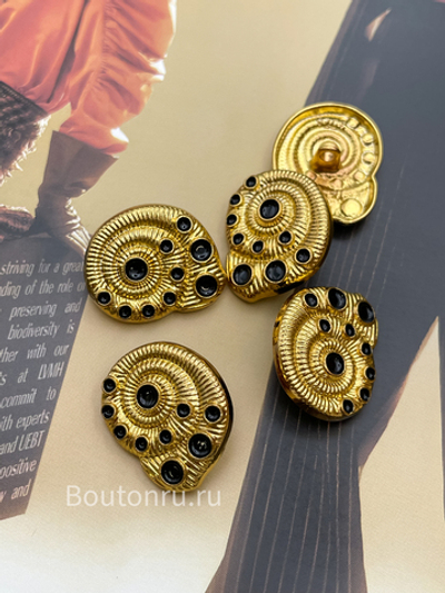 Пуговицы Скиапар. золотистые с черной эмалью в форме ракушки