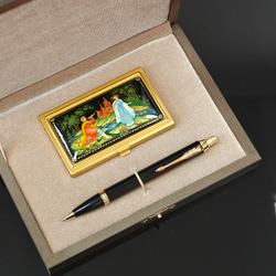 Набор "Пастушок" визитница персональная с ручной росписью и ручка Parker