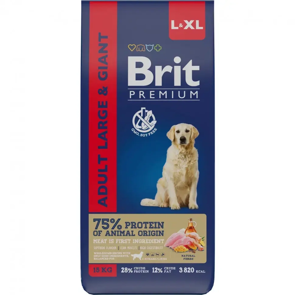 Brit premium dog adult large and giant сухой корм для взрослых собак крупных и гигантских пород с курицей - 15 кг
