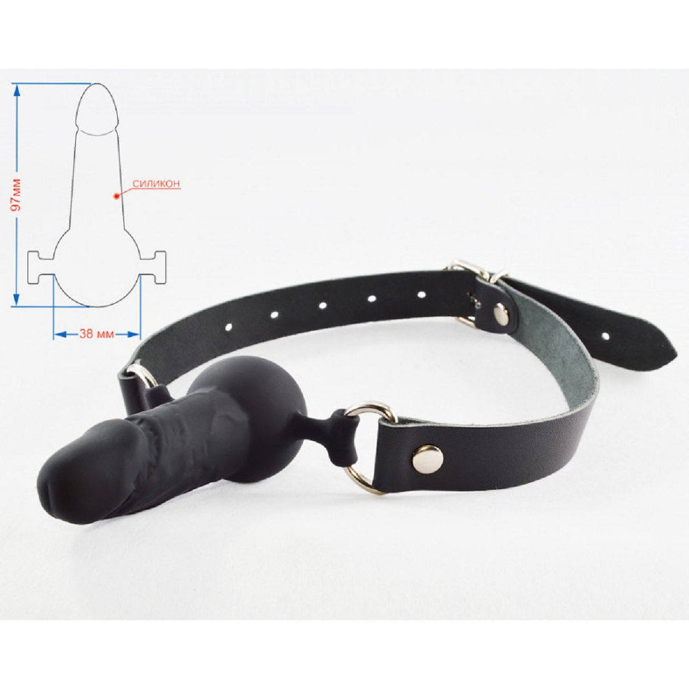 Кляп страпон Sitabella фаллос ремешок черный кожа 9,7 см