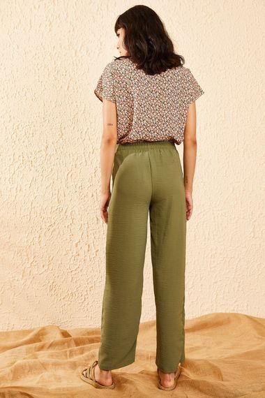 Qadın üçün beli kəmərli, xaki şalvar 10081038