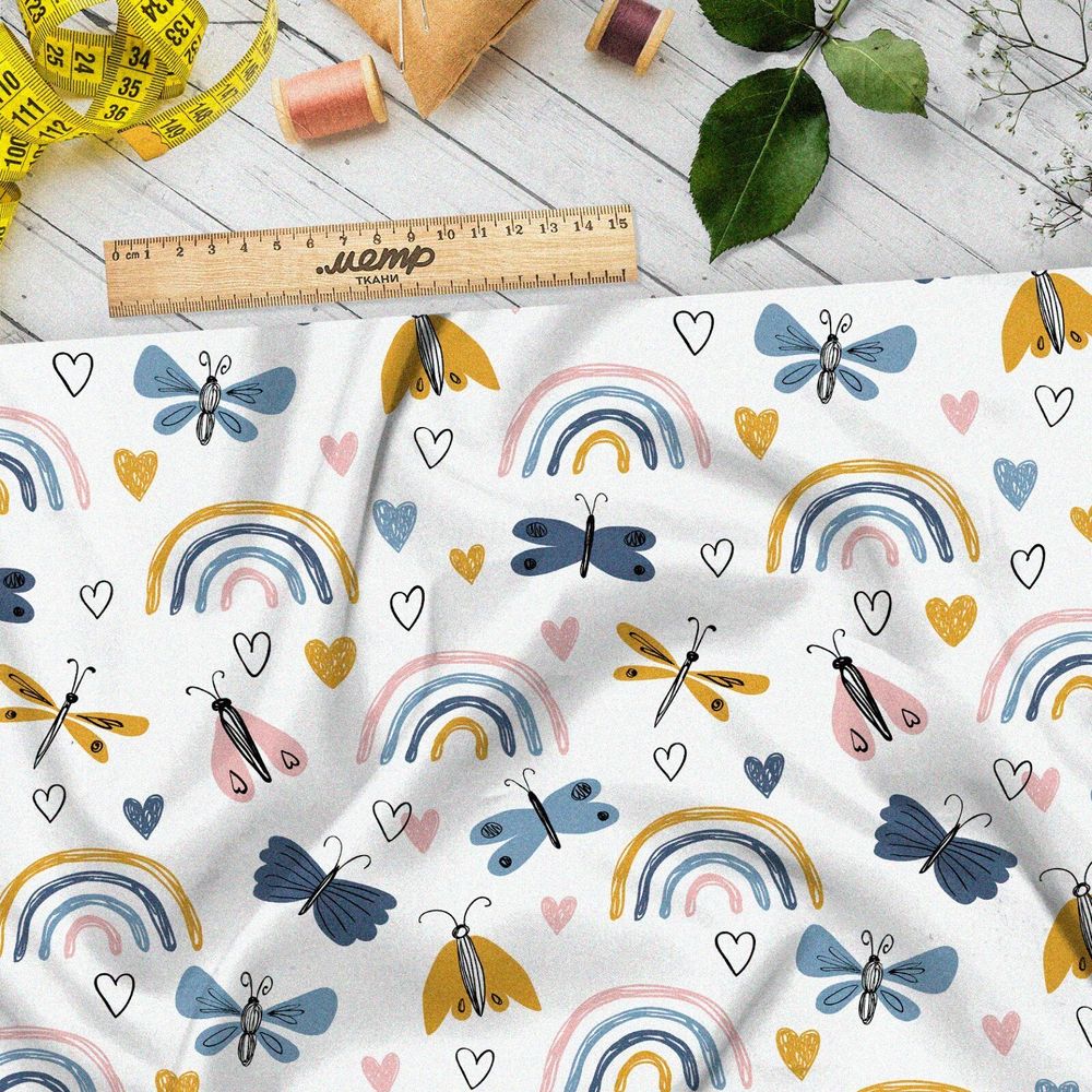 Ткань блэкаут радуги и бабочки