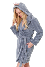 Плюшевый халат с короной на капюшоне (Размер: XL) (Цвет: серый)