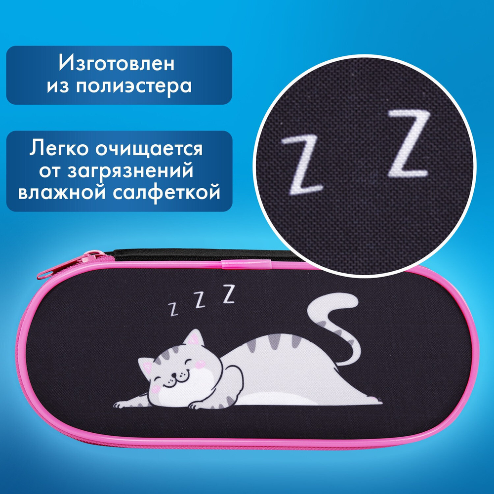 Пенал-футляр BRAUBERG 1 отделение органайзер полиэстер 22x9х5 см "Don't wake up" (2 штуки в упаковке)