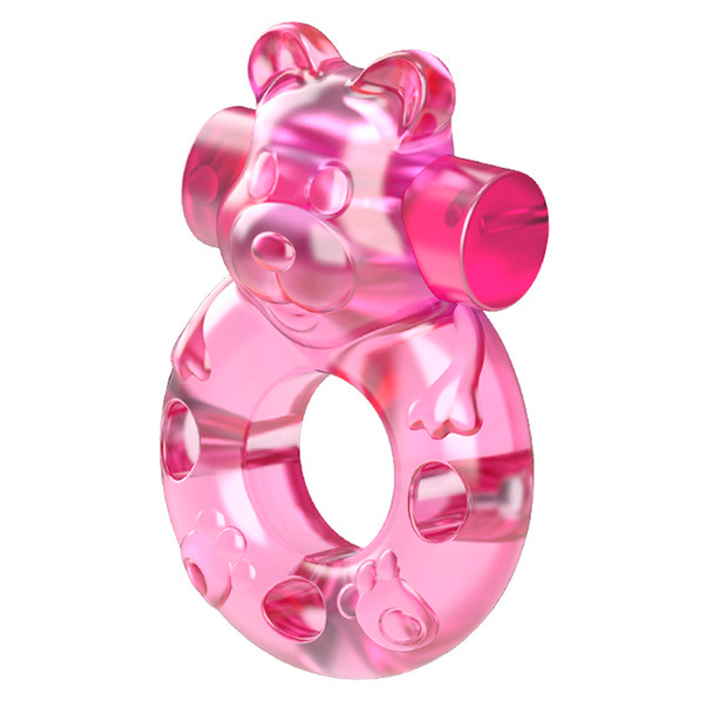 Розовое эрекционное кольцо с вибрацией 3,5х5,3см Baile Pink Bear Cock Rings BI-010083