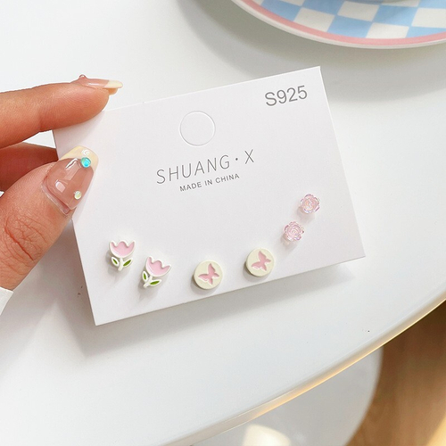 Набор сережек "Tulip and butterfly" 3 пары