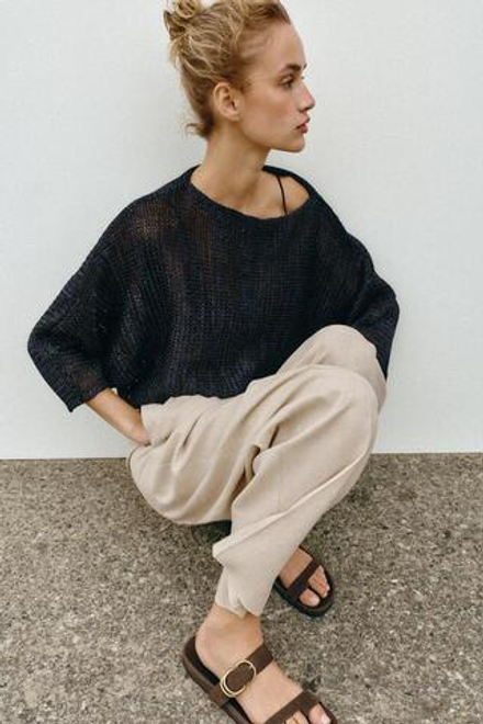 ZARA СВИТЕР С ШИРОКИМИ РУКАВАМИ, СИНИЙ/ЧЕРНЫЙ