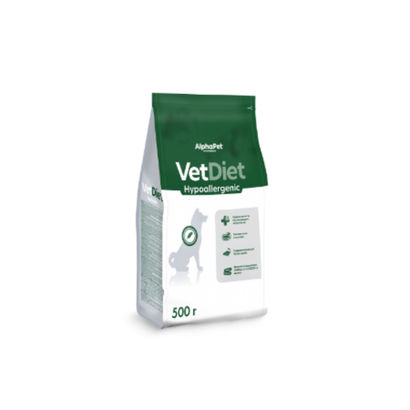Сухой корм для взрослых собак при пищевой аллергии и непереносимости ингредиентов AlphaPet Vet Diet Hypoallergenic 0,5кг