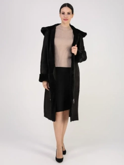 Дубленка зимняя натуральная с капюшоном длинная