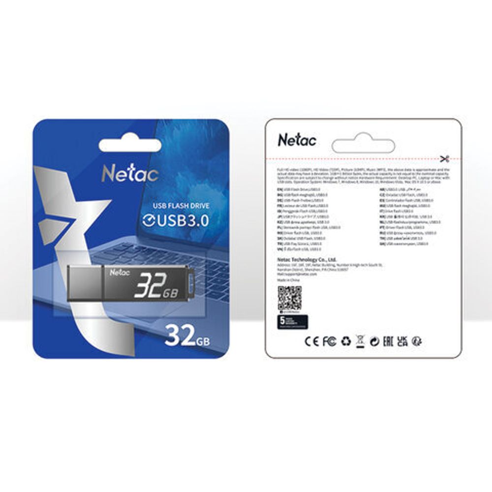 Флеш-диск 32 GB NETAC U351, USB 3.0, черный, NT03U351N-032G-30BK