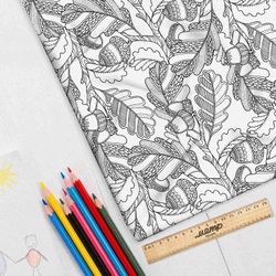 Ткань атлас дубовые силуэты и желуди