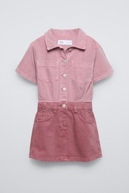 ZARA ДЖИНСОВОЕ ПЛАТЬЕ С КАРМАНАМИ, МЯГКИЙ РОЗОВЫЙ