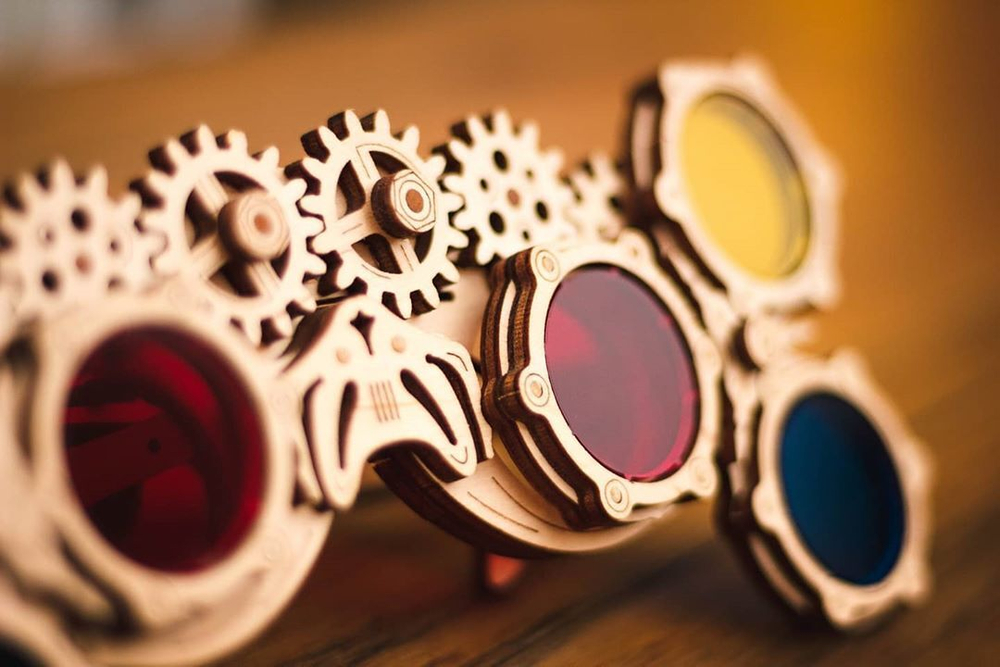 Стимпанк очки-гогглы "треугольник" от EWA - Купить недорого, деревянные конструкторы в моем городе, 3D пазлы и сборные модели