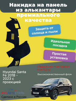 Накидка на панель из алькантары на Hyundai Santa Fe 2018 - 2023 с проекцией