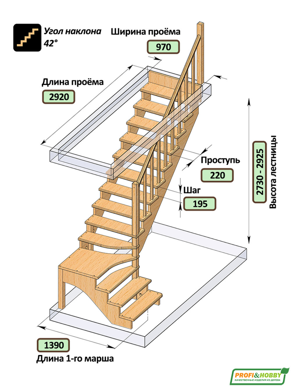 Лестница на второй этаж К-031м/1 Правая под покраску