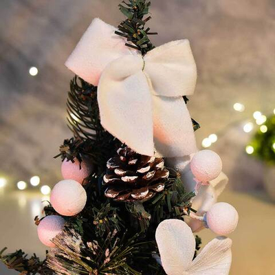 Елка настольная 20см в корзине с белыми украшениями, Z-23A13N/12