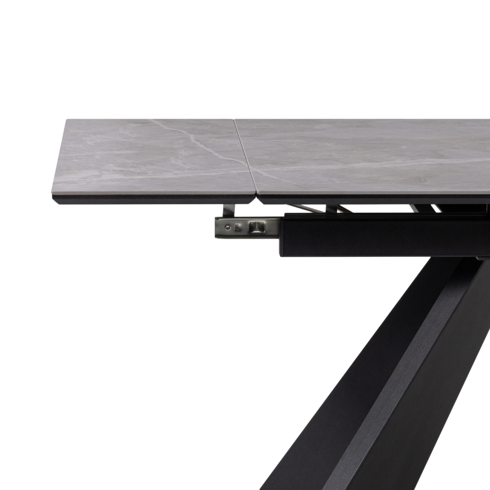 Керамический стол Woodville Ливи 140(200)х80х78 серый мрамор, черный