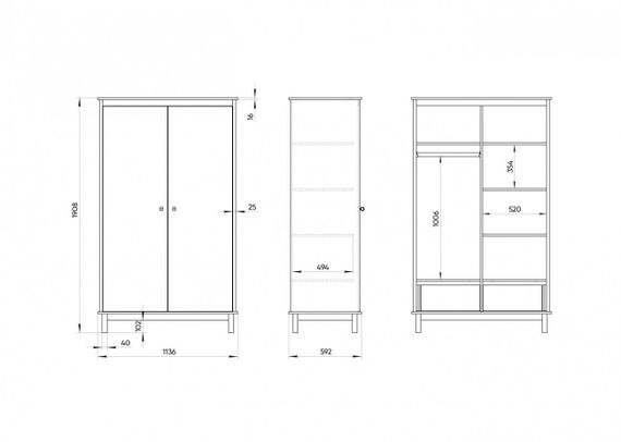 Шкаф двухдверный Ellipse Classic со скрытыми ящиками Белый