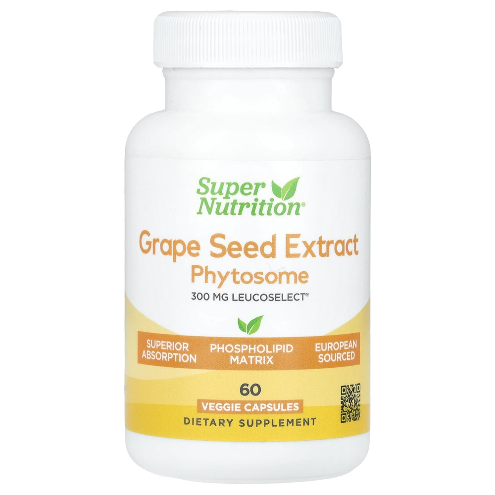 Super Nutrition, фитосомы виноградных косточек, 300 мг, 60 растительных капсул