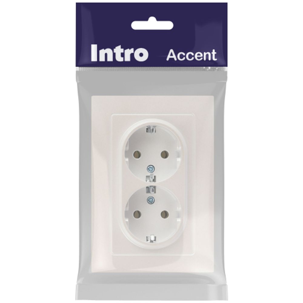 Розетка Intro Accent 6-205-06 двойная с заземлением 2X2P+E Schuko 16А-250В IP20 СУ AL/CU перламутр | Intro