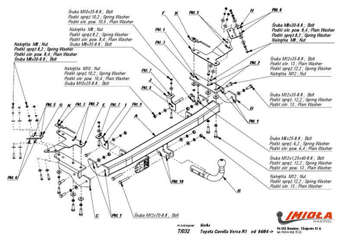 Фаркоп IMIOLA T.032 Toyota Corolla Verso 2004-2009(паспорт и сертификат в комплекте)(без электрики)