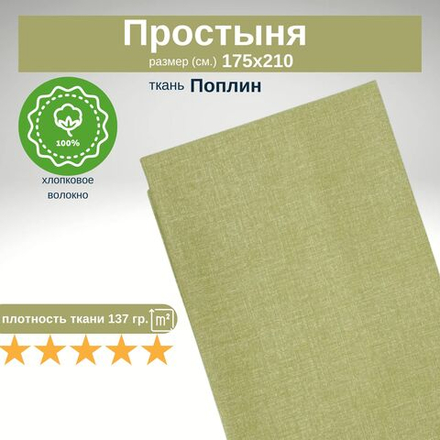 Простыня 2-х спальная 175х210 Хлопок Поплин Светло-зеленый в полоску