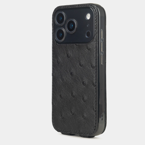 Чехол для iPhone 17 Pro - кожа страуса, черный
