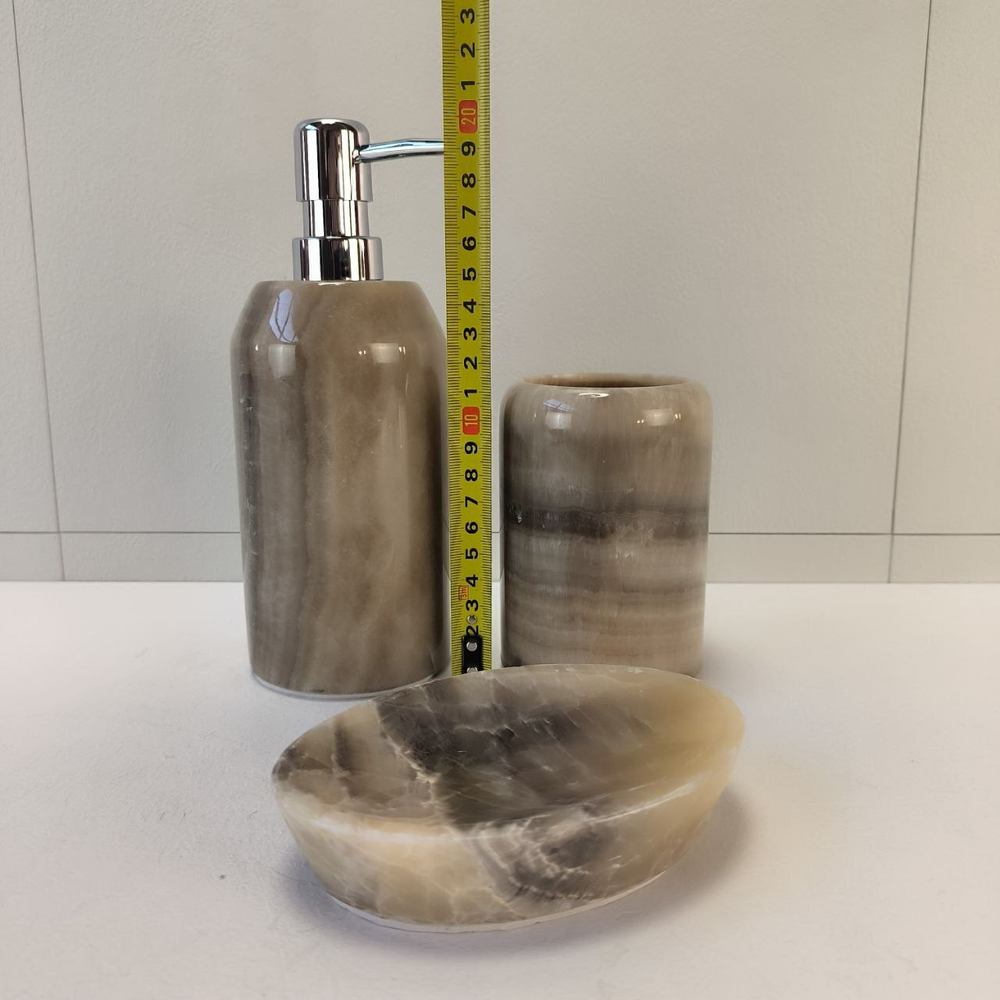 Набор из оникса 3 предм Grey NO-63257  дозатор, стаканчик, мыльница 151