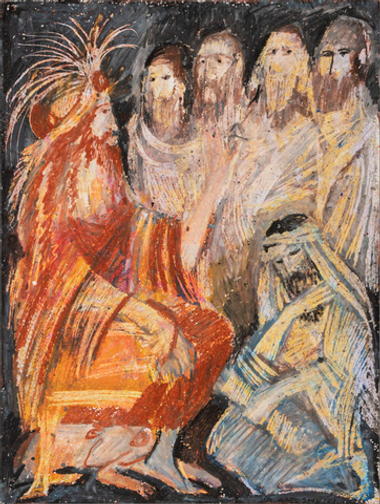 Гигошвили И. А. Авессалом и советы Хусия. (2 Цар. 16) Бумага, масляная пастель. 2020.