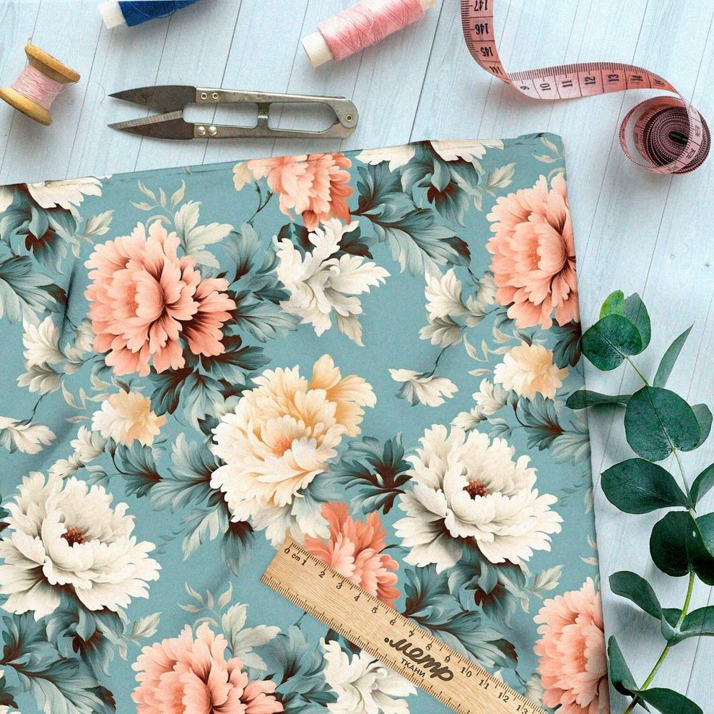 Ткань премиум Оксфорд 600D цветочная фантазия на сером